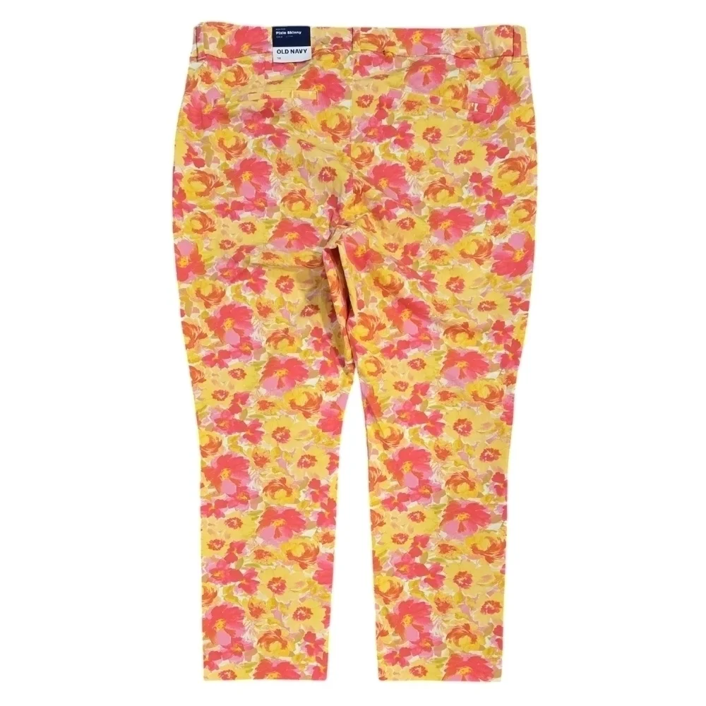 Old Navy NWT High Rise Pixie Ankle Skinny Pant Pink Yellow Floral Romantic FLAW